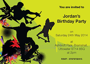 Personalised Birthday Skater Grunge Invitation